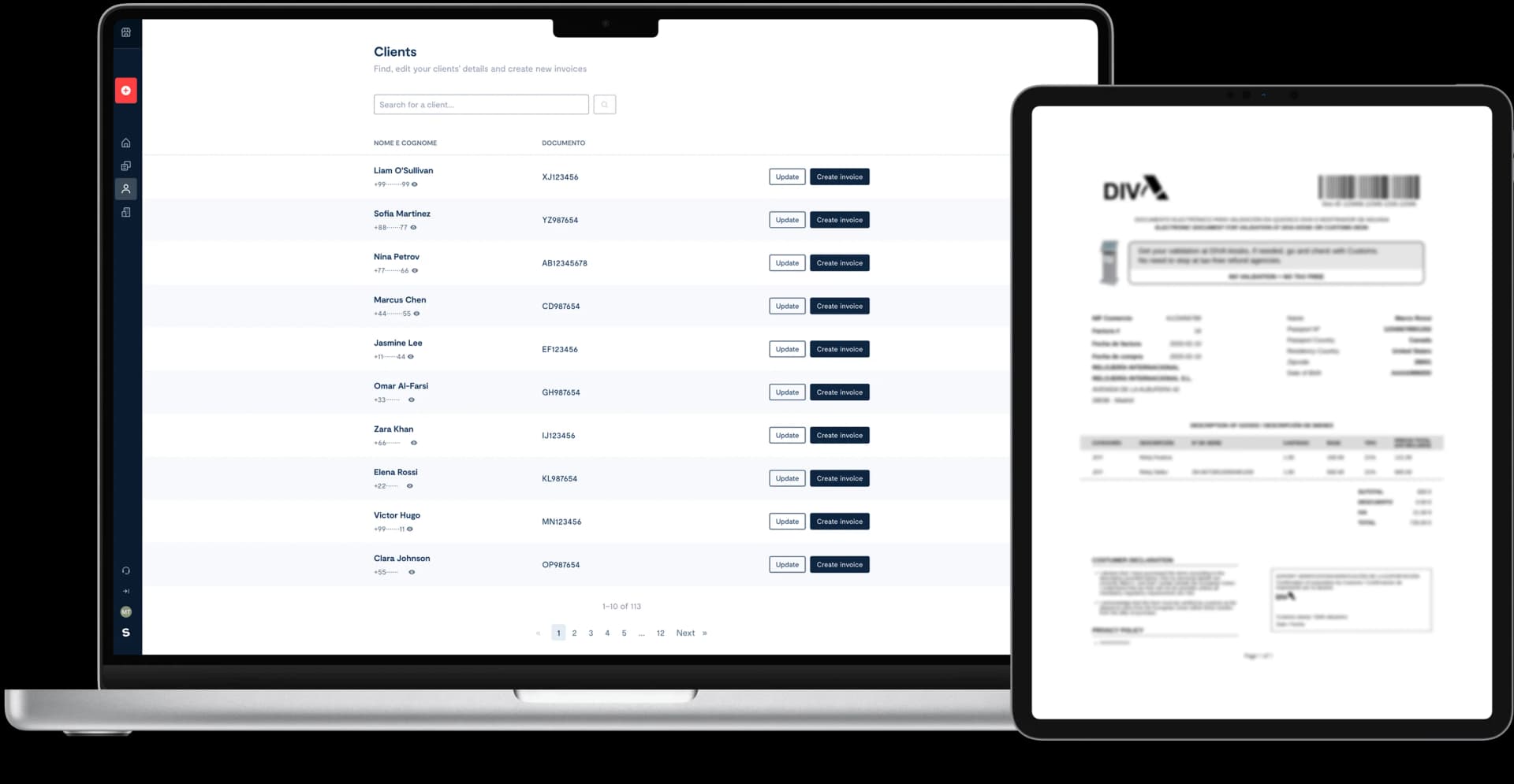 STAMP merchant platform interface showing invoice management